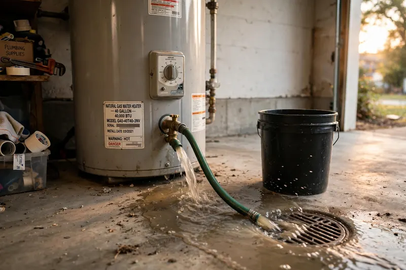 Draining sediment from a tank water heater through a hose