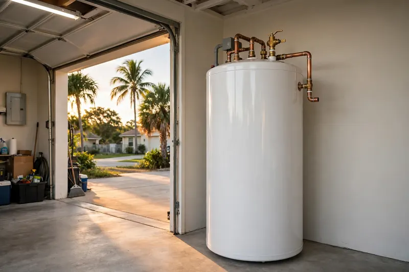 Tank water heater installed in a Sarasota, FL garage